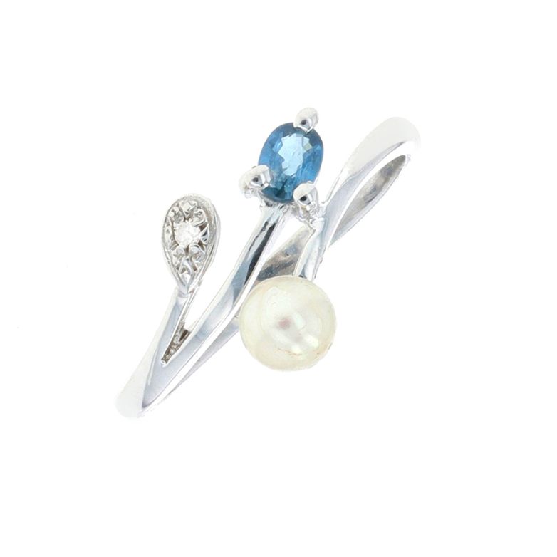 Bague diamant, perle et saphir or blanc 2g Comme neuf -  reconditionné disponible sur Gemme Les Bijoux